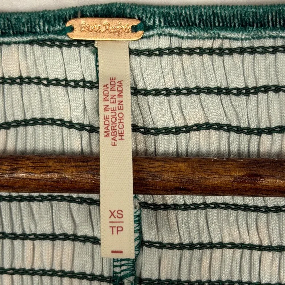 Free People Green Smocked Midi Dress Ruffle Sleeve Floral Bodycon Boho - Picture 7 of 11